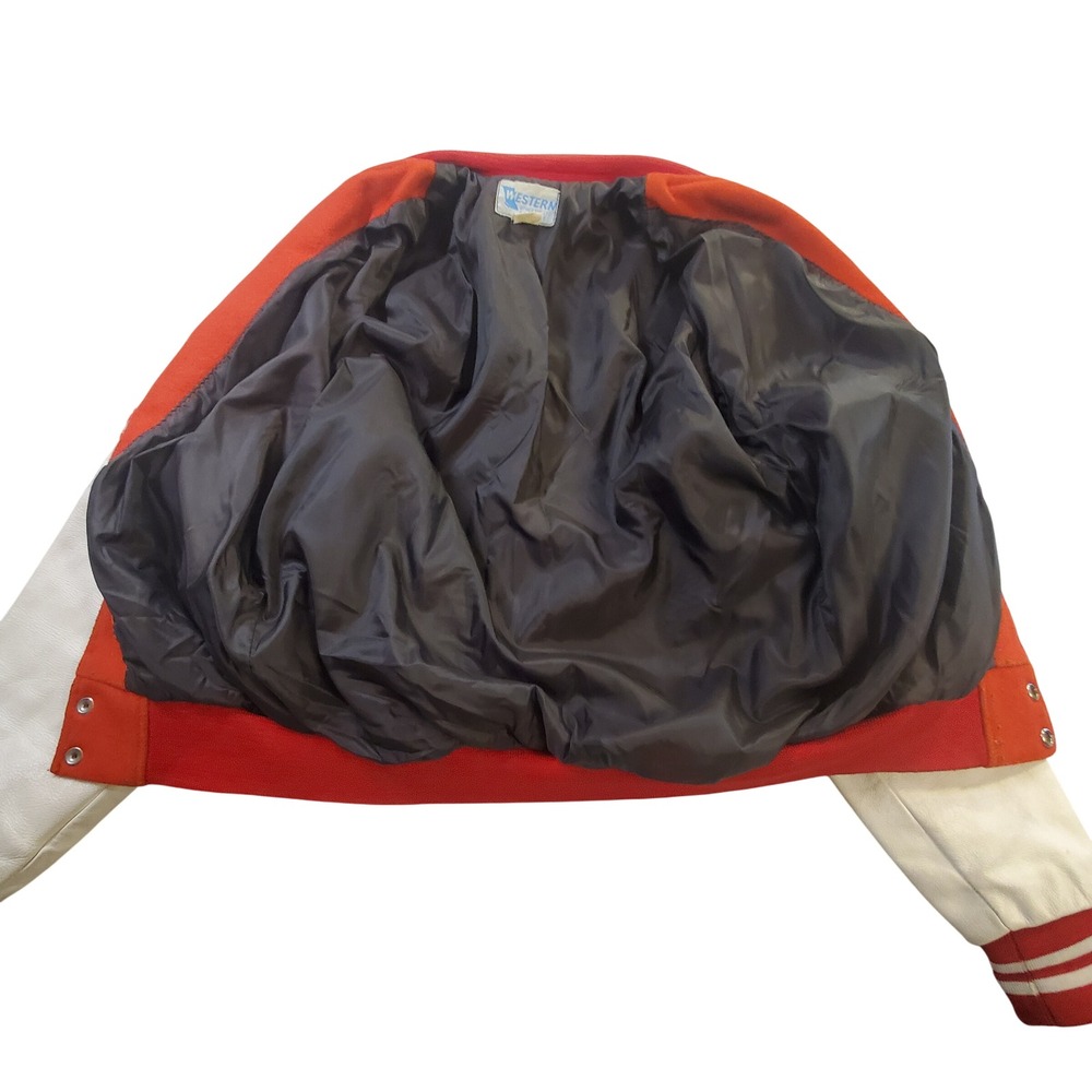 Vtg 90s Southgate Varsity Letterman Jacket Red Leather Wool Gator Bomber Canada - Picture 4 of 13